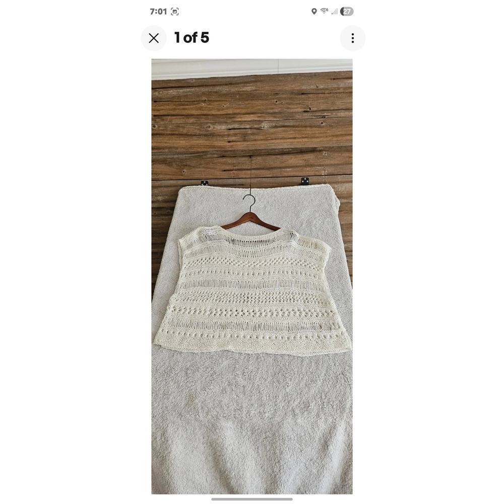 Boho Cream Open Knit Crop Top Sleeveless Pointelle Crochet Style Ivory Tank